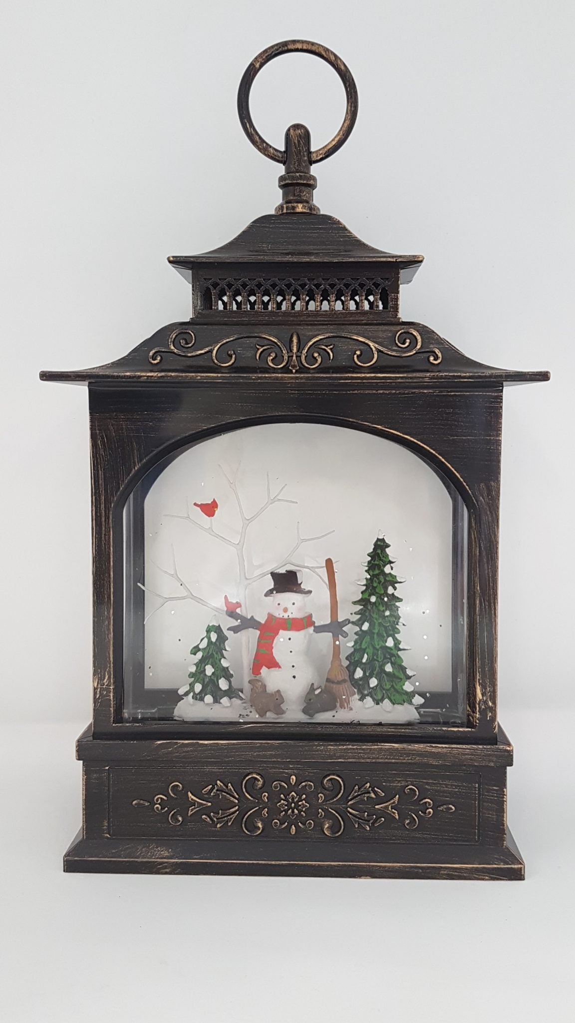 Christmas Glitter Lantern - Snowman & Red Cardinal Bird on a Tree - Christmas Ornament Design #1