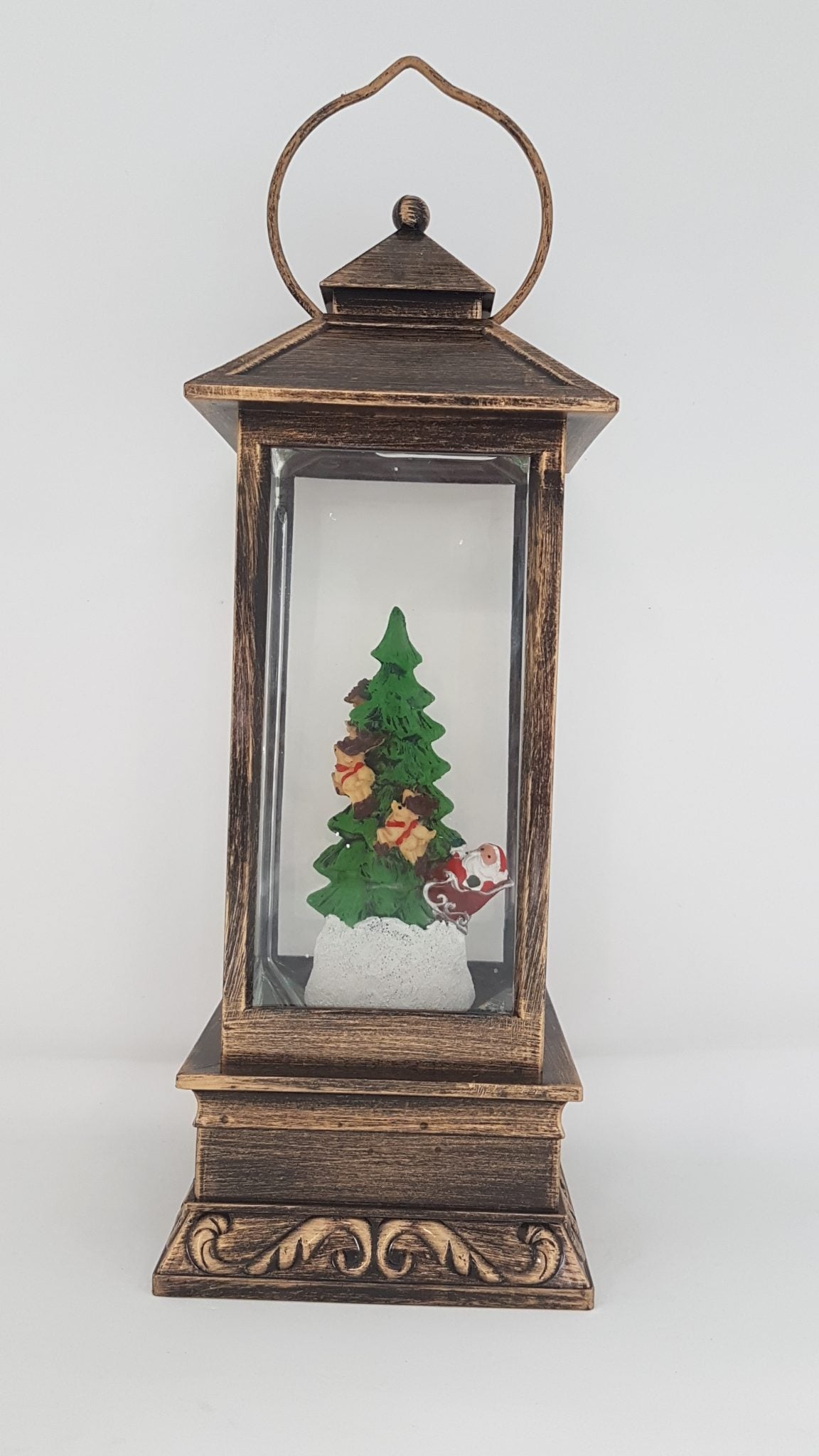 Christmas Glitter Lantern – Santa on His Sleigh with His Reindeer Going Around a Christmas Tree – Christmas Ornament Design #12