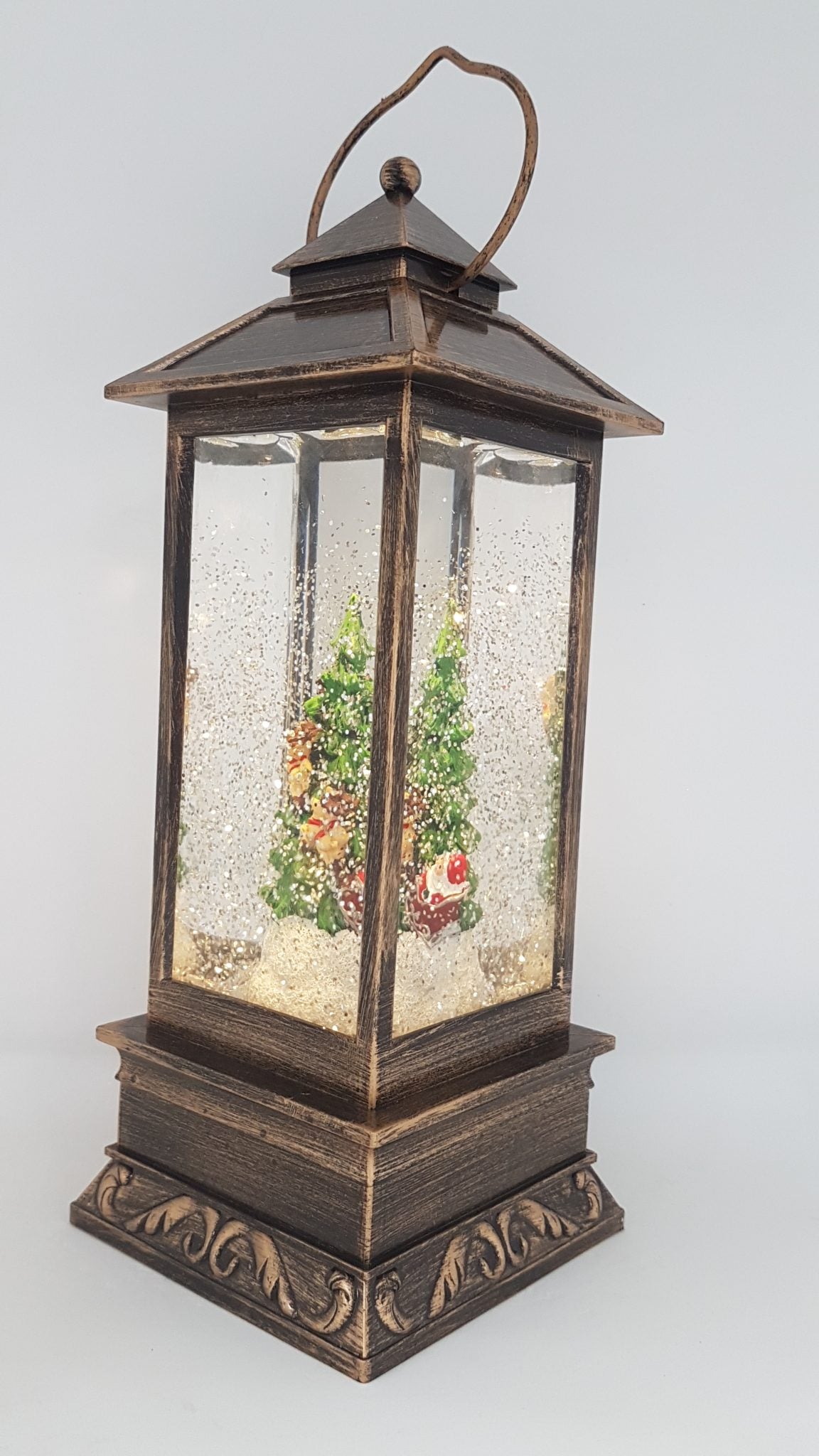 Christmas Glitter Lantern – Santa on His Sleigh with His Reindeer Going Around a Christmas Tree – Christmas Ornament Design #12