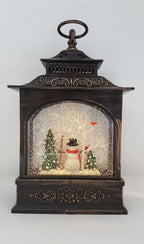 Christmas Glitter Lantern - Snowman & Red Cardinal Bird on a Tree - Christmas Ornament Design #1