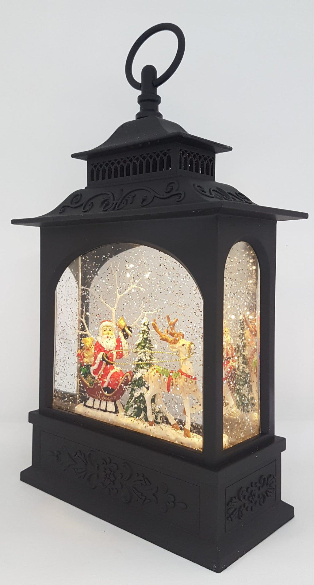 Christmas Glitter Lantern - Santa in a Sleigh with Reindeer / Rudolph - Christmas Ornament Design #6