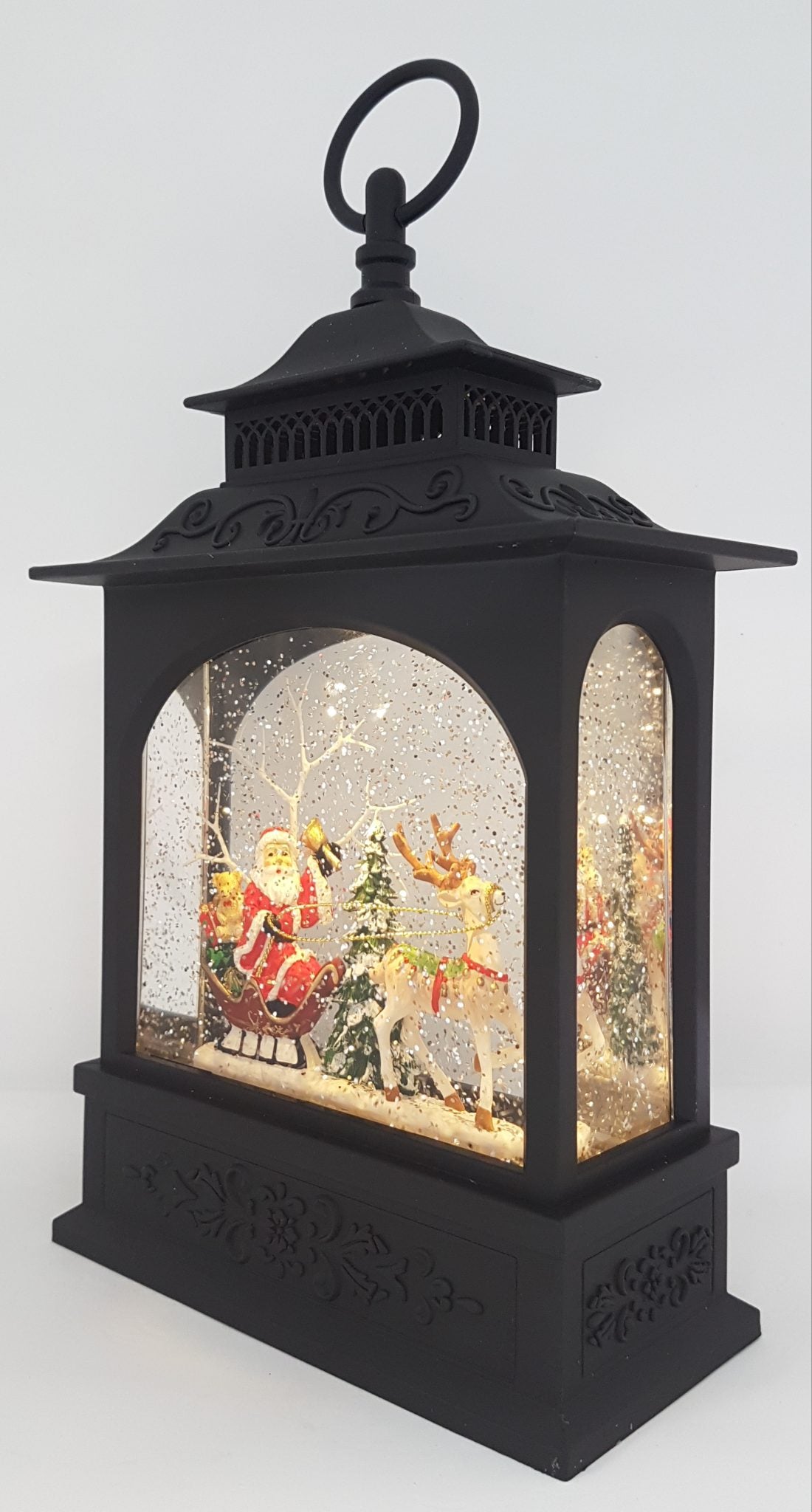 Christmas Glitter Lantern - Santa in a Sleigh with Reindeer / Rudolph - Christmas Ornament Design #6