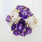 9ct Yellow Gold Stunning Large Amethyst and Diamond Cluster Ring