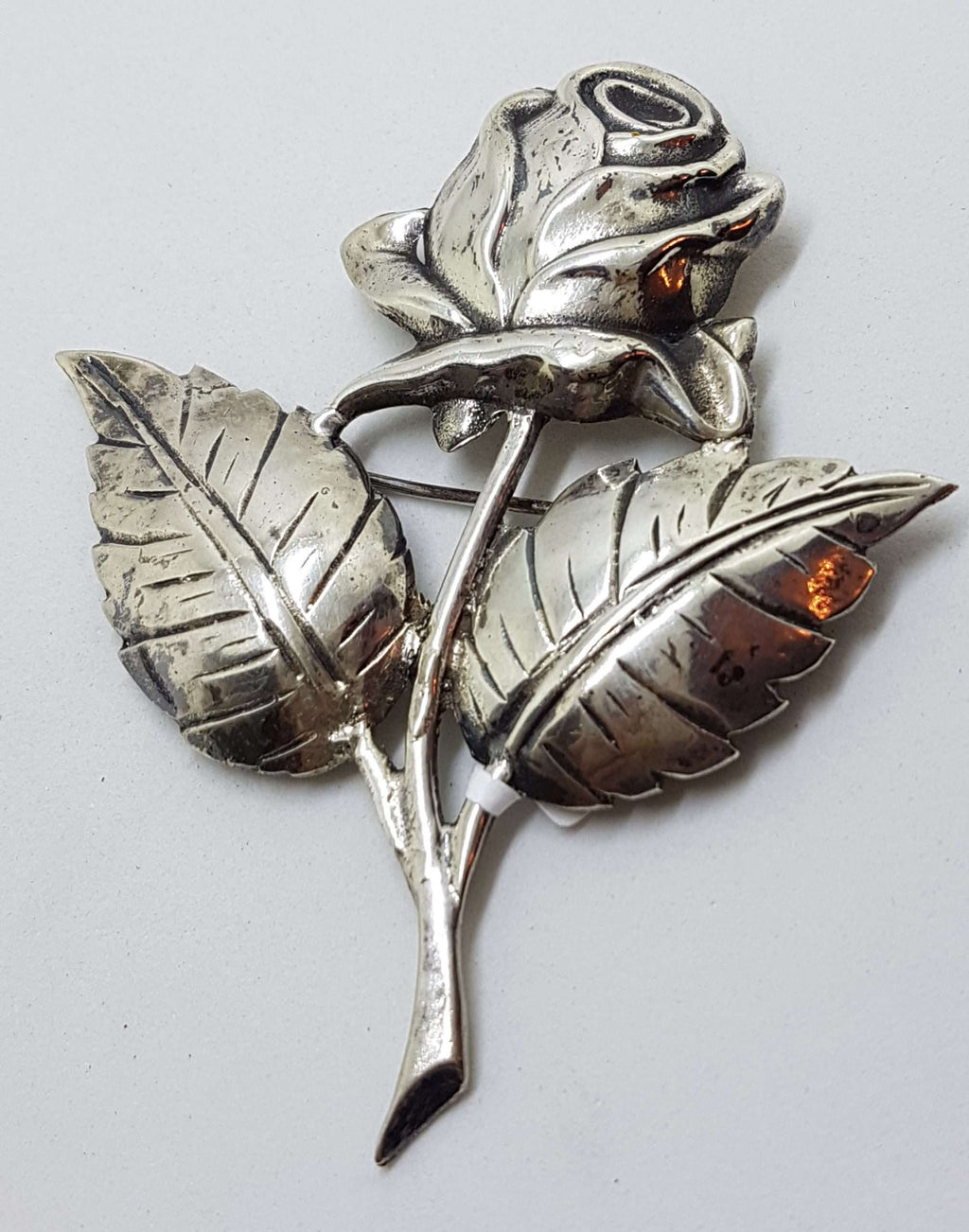Sterling Silver Vintage Large Rose Flower Brooch