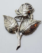 Sterling Silver Vintage Large Rose Flower Brooch