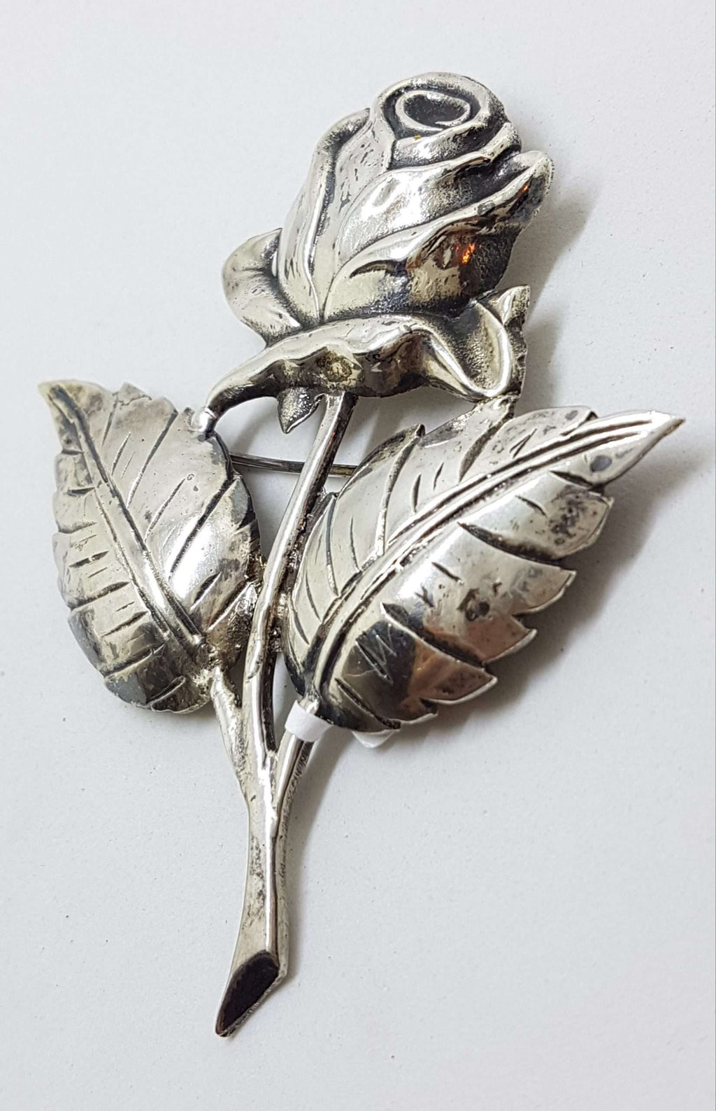 Sterling Silver Vintage Large Rose Flower Brooch