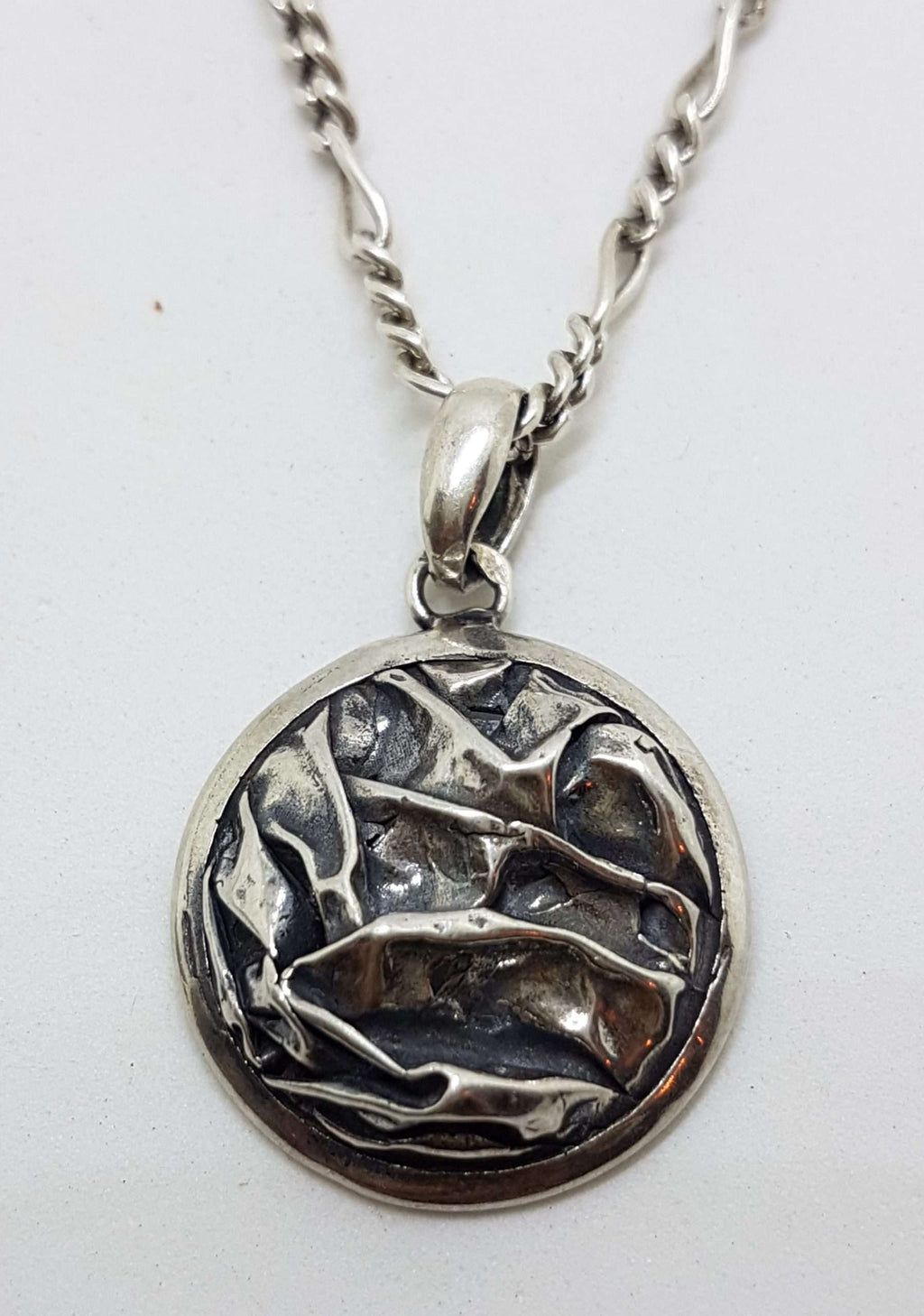 Sterling Silver Round Crinkle Design Pendant on Silver Chain