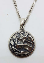 Sterling Silver Round Crinkle Design Pendant on Silver Chain