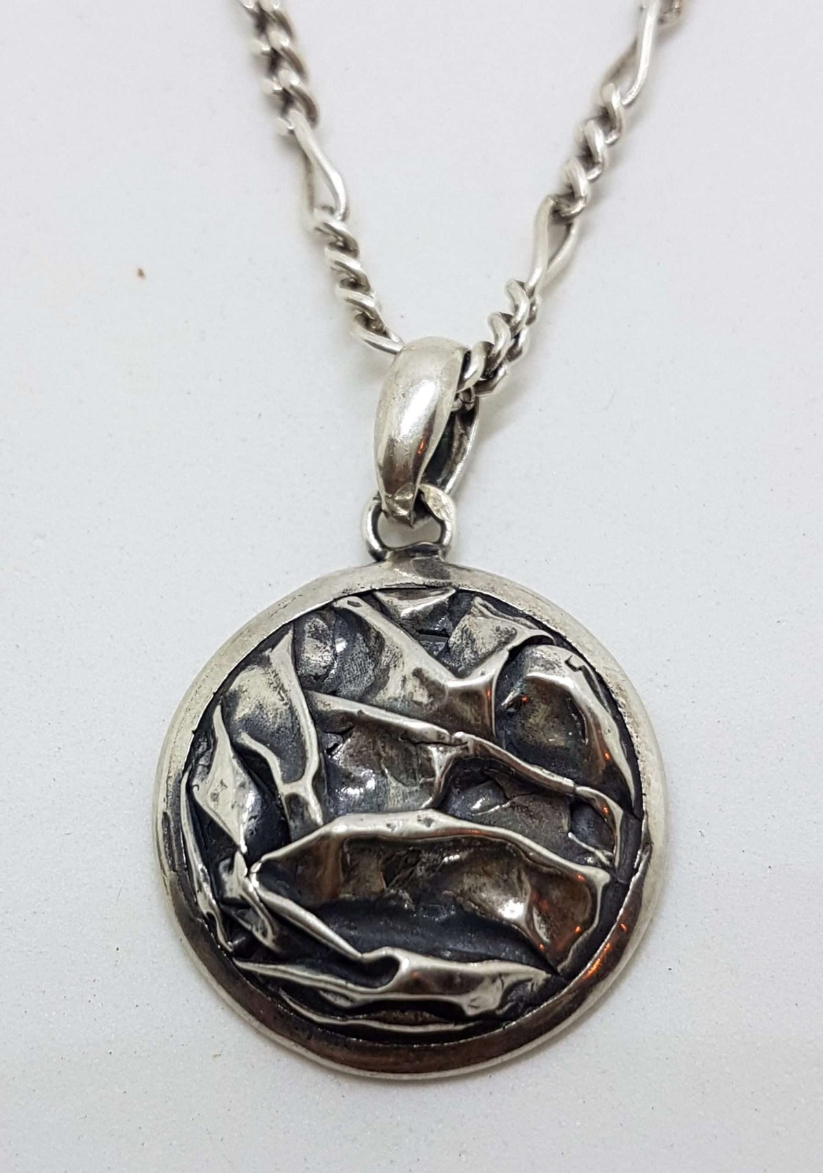 Sterling Silver Round Crinkle Design Pendant on Silver Chain