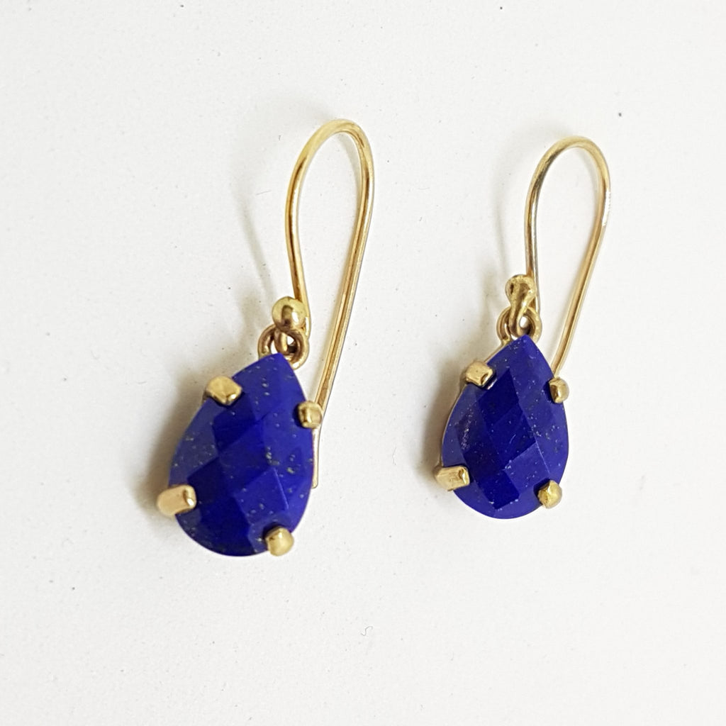 9ct Yellow Gold Teardrop Shape Lapis Lazuli Drop Earrings