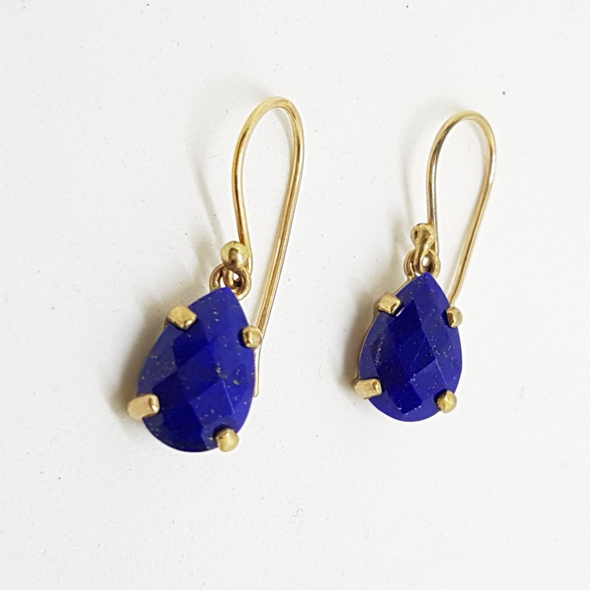 9ct Yellow Gold Teardrop Shape Lapis Lazuli Drop Earrings
