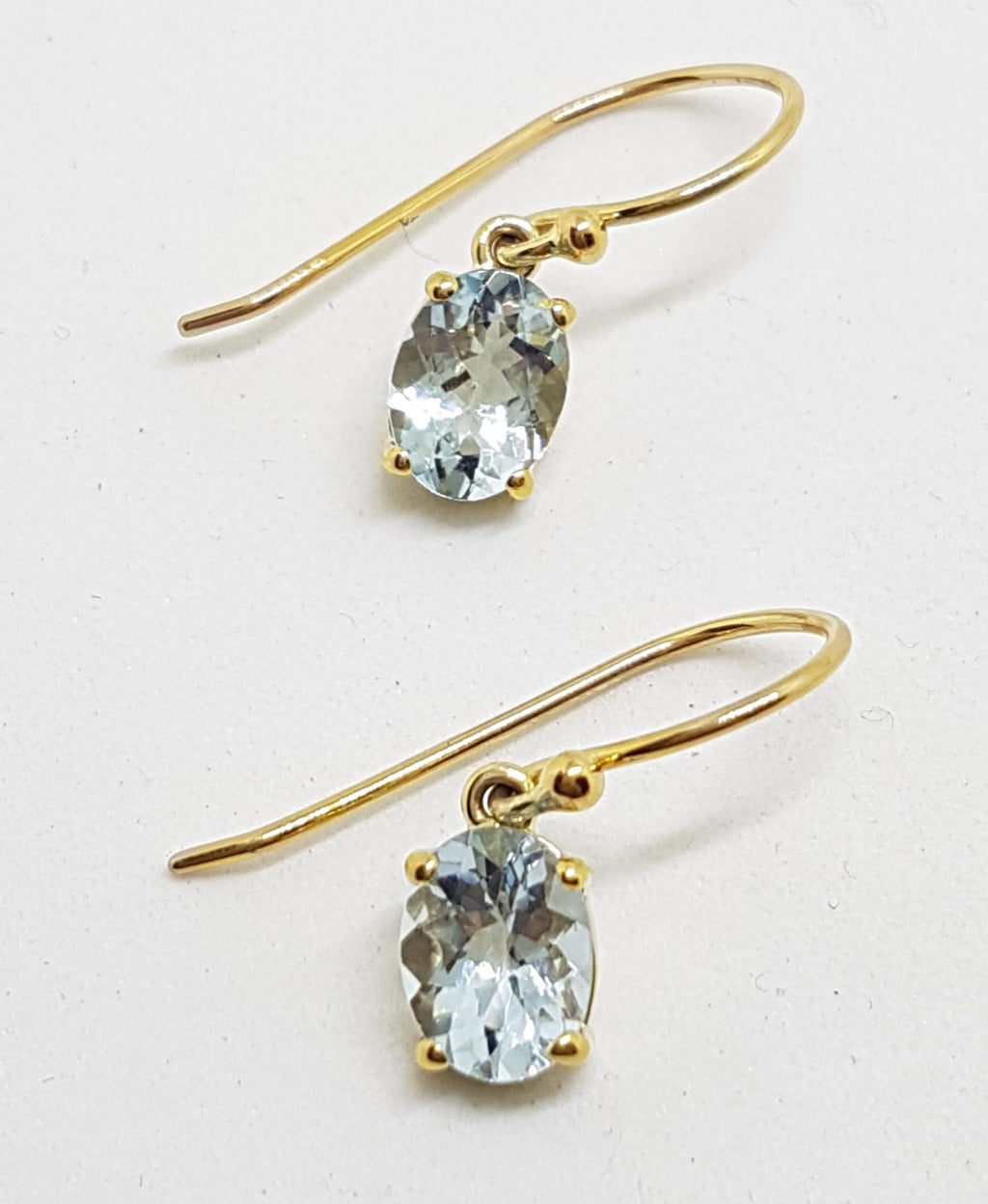 9ct Yellow Gold Aquamarine Oval Drop Earrings