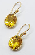 9ct Yellow Gold Oval Bezel Set Citrine Drop Earrings