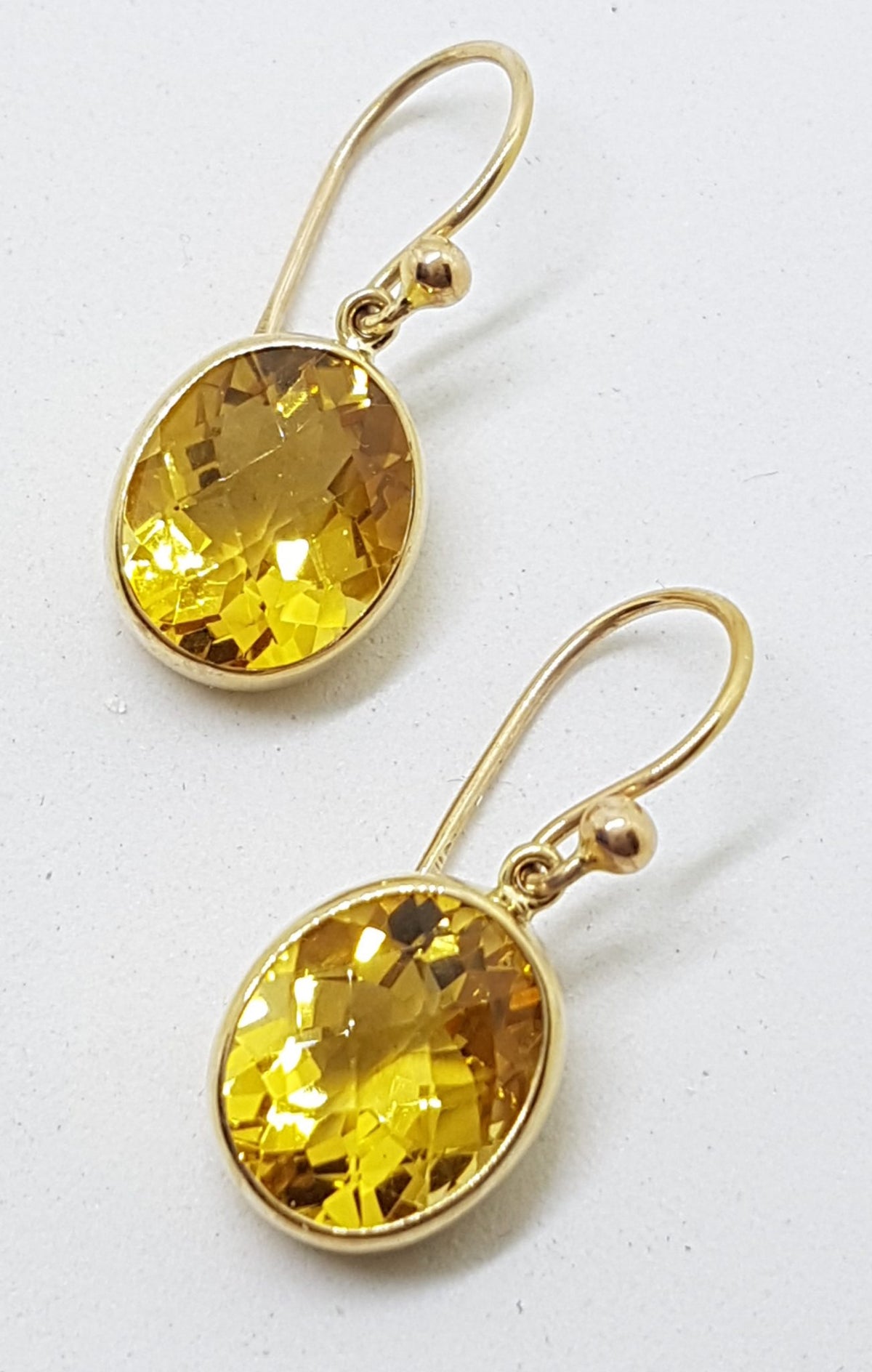 9ct Yellow Gold Oval Bezel Set Citrine Drop Earrings