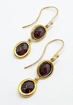 9ct Yellow Gold Long Oval Garnet Double Drop Earrings