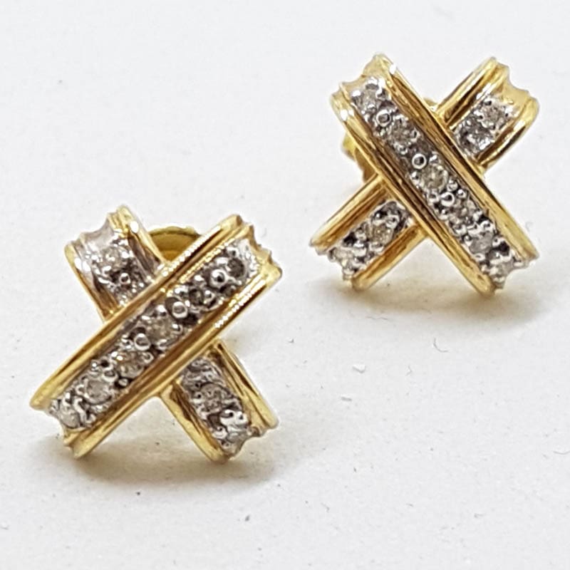 10ct Yellow Gold Diamond Kisses " X " Studs / Earrings