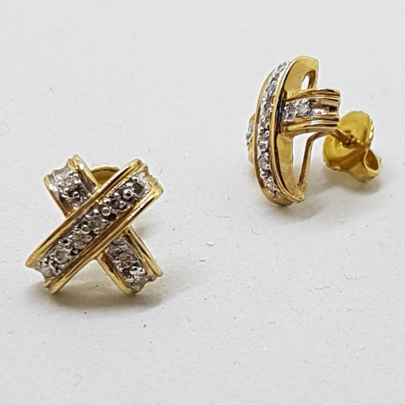 10ct Yellow Gold Diamond Kisses " X " Studs / Earrings