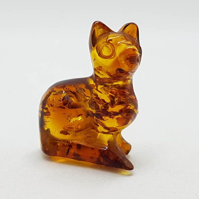 Hand Carved Natural Baltic Amber Small Cat Figurine / Statue