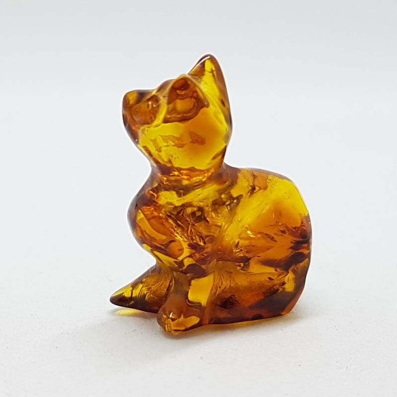 Hand Carved Natural Baltic Amber Small Cat Figurine / Statue