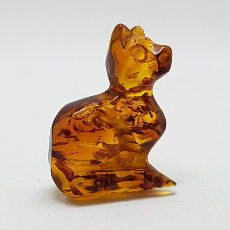 Hand Carved Natural Baltic Amber Small Cat Figurine / Statue