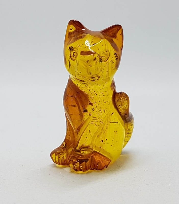 Hand Carved Natural Baltic Amber Small Cat Figurine / Statue