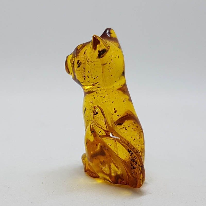 Hand Carved Natural Baltic Amber Small Cat Figurine / Statue