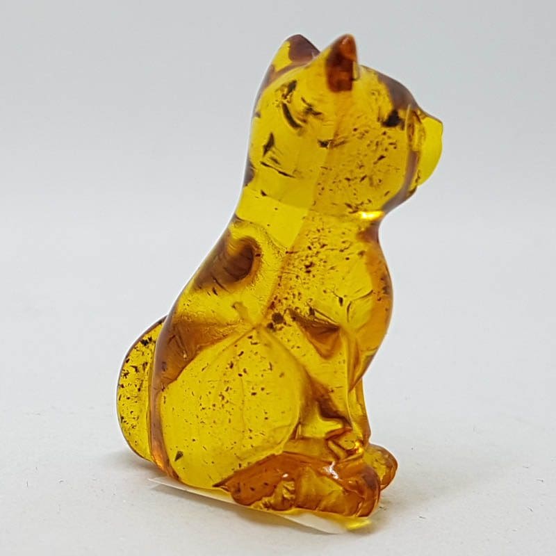 Hand Carved Natural Baltic Amber Small Cat Figurine / Statue