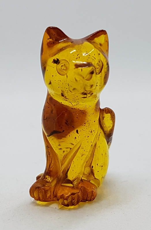 Hand Carved Natural Baltic Amber Small Cat Figurine / Statue