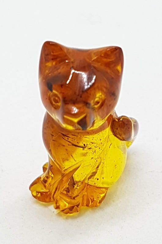 Hand Carved Natural Baltic Amber Small Cat Figurine / Statue