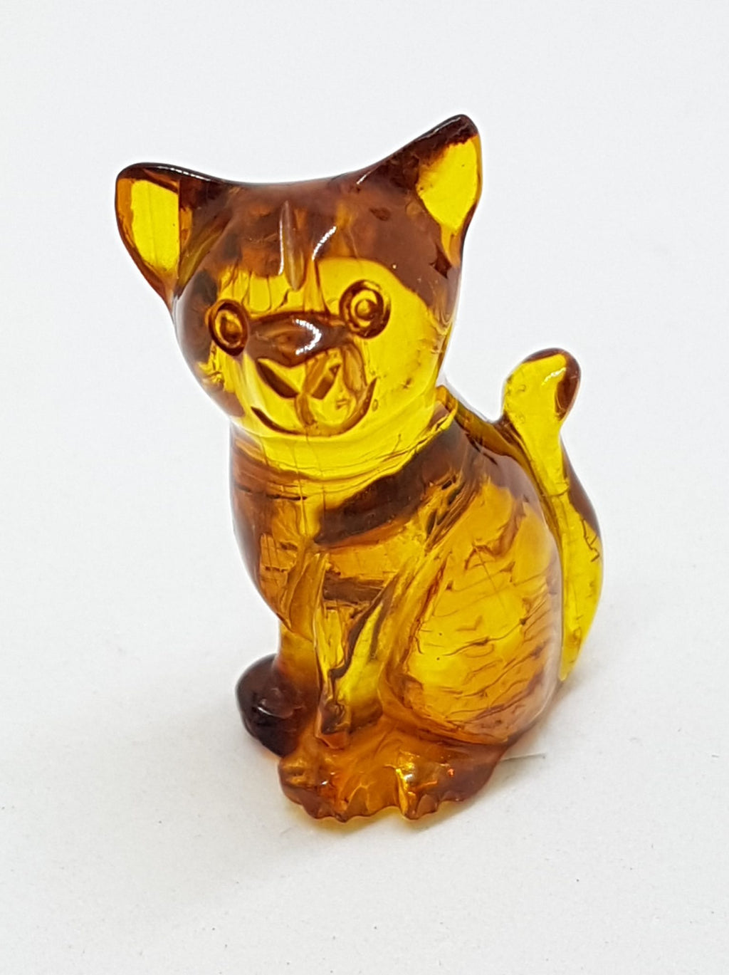Hand Carved Natural Baltic Amber Small Cat Figurine / Statue