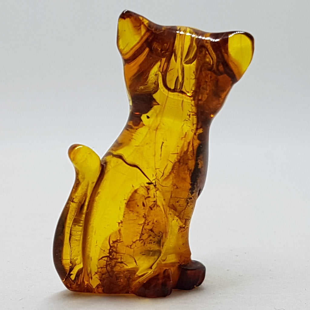 Hand Carved Natural Baltic Amber Small Cat Figurine / Statue