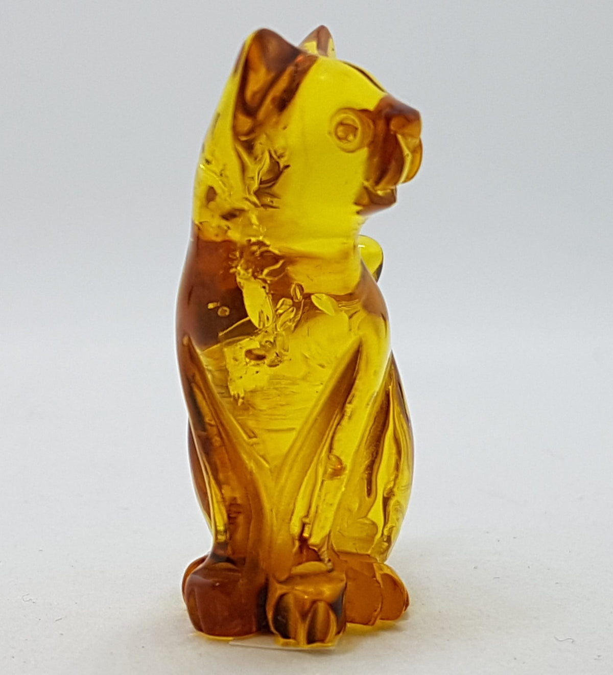Hand Carved Natural Baltic Amber Small Cat Figurine / Statue