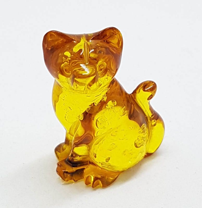 Hand Carved Natural Baltic Amber Small Cat Figurine / Statue