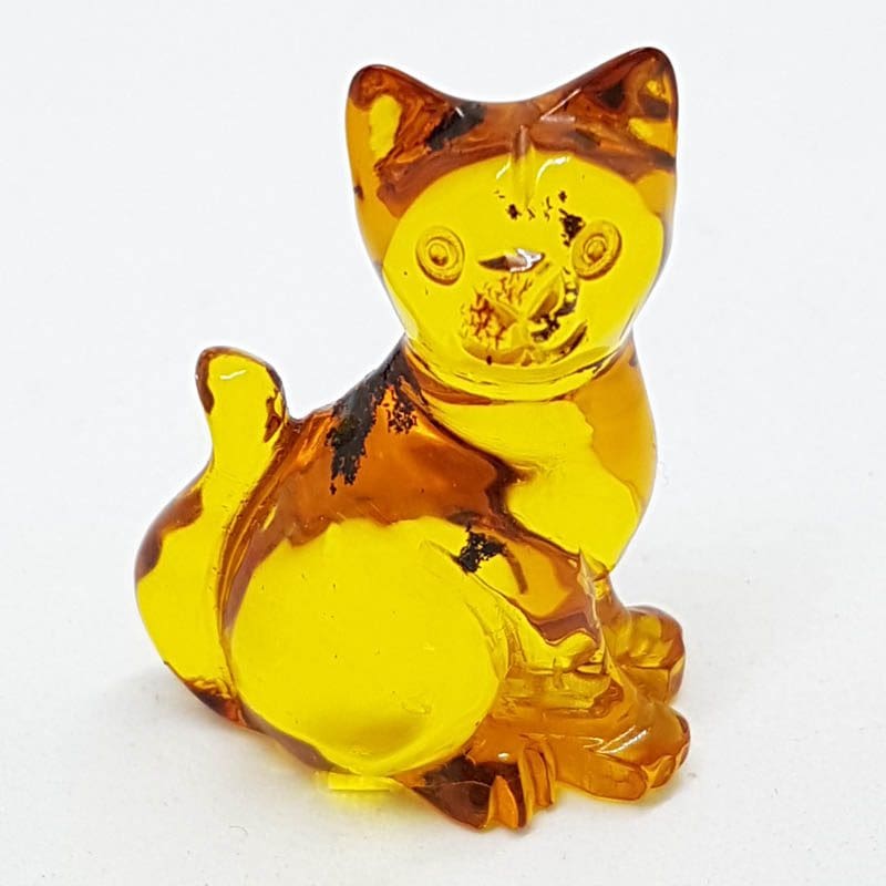 Hand Carved Natural Baltic Amber Small Cat Figurine / Statue