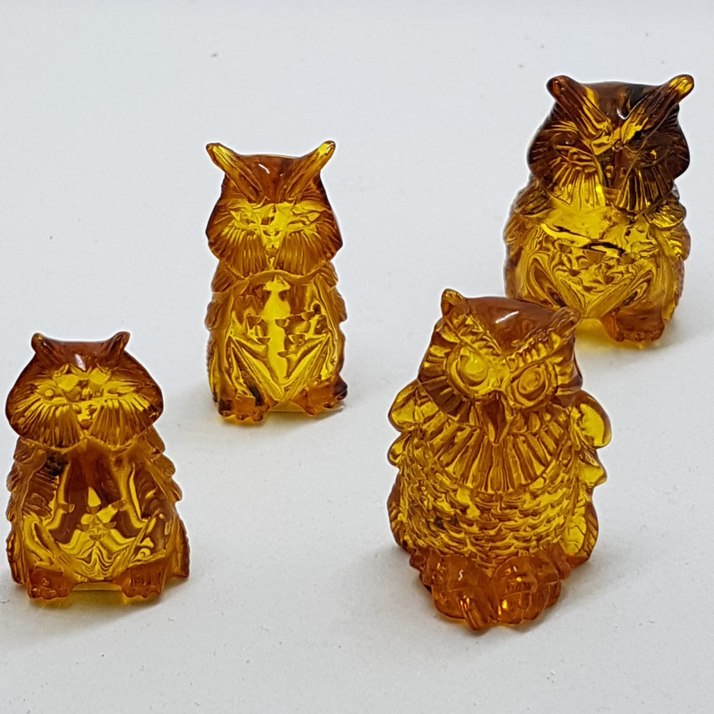 Hand Carved Natural Baltic Amber Small Owl Figurine / Statue