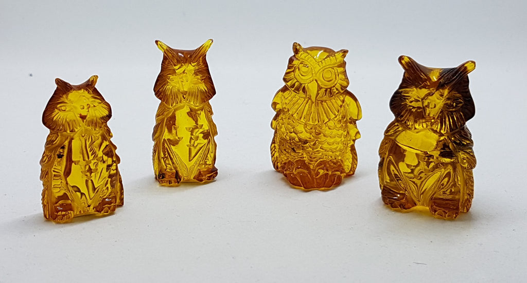 Hand Carved Natural Baltic Amber Small Owl Figurine / Statue