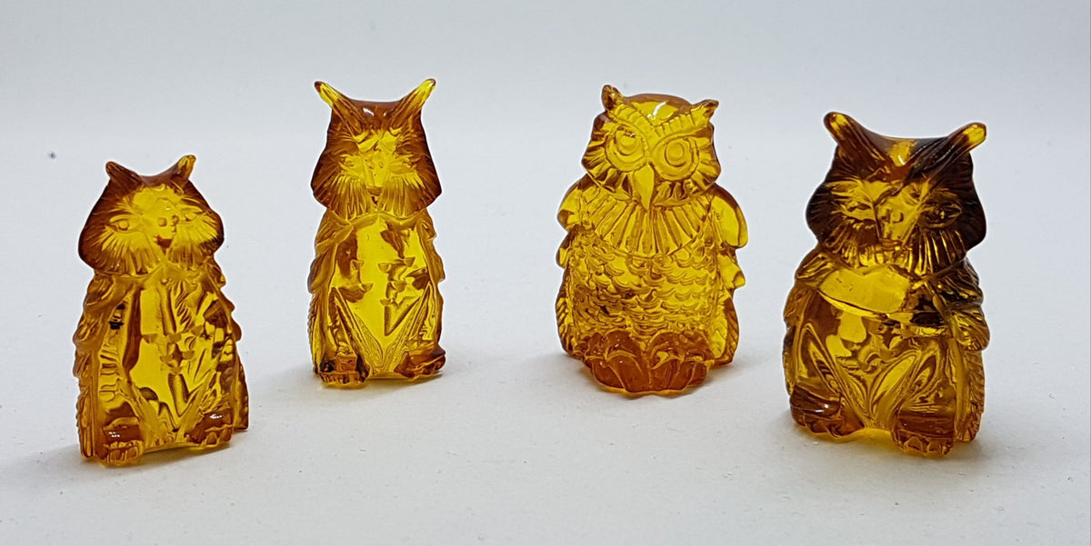 Hand Carved Natural Baltic Amber Small Owl Figurine / Statue