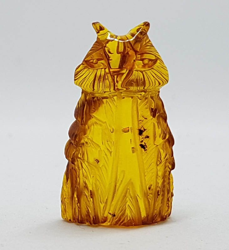 Hand Carved Natural Baltic Amber Small Owl Figurine / Statue