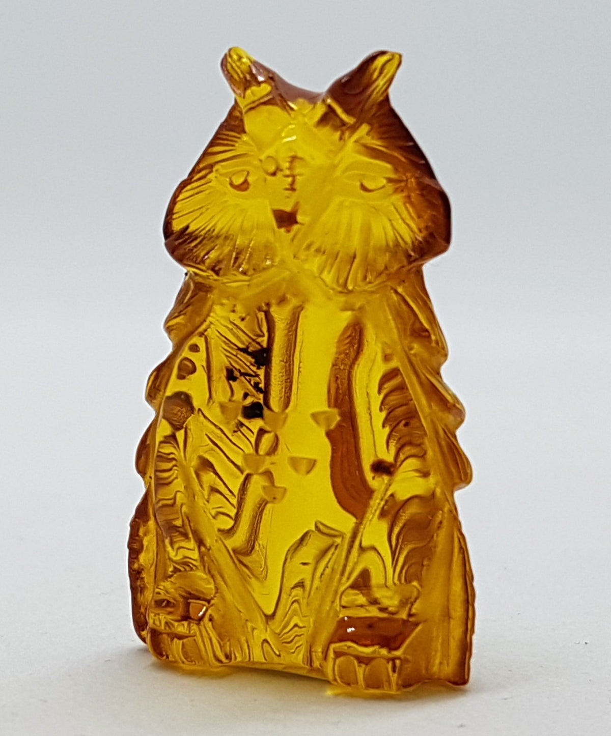 Hand Carved Natural Baltic Amber Small Owl Figurine / Statue