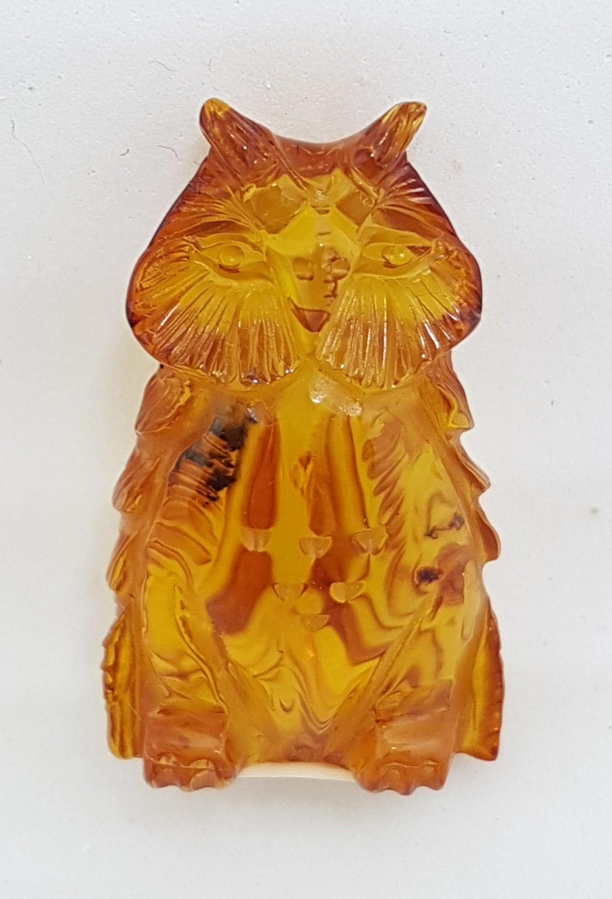 Hand Carved Natural Baltic Amber Small Owl Figurine / Statue