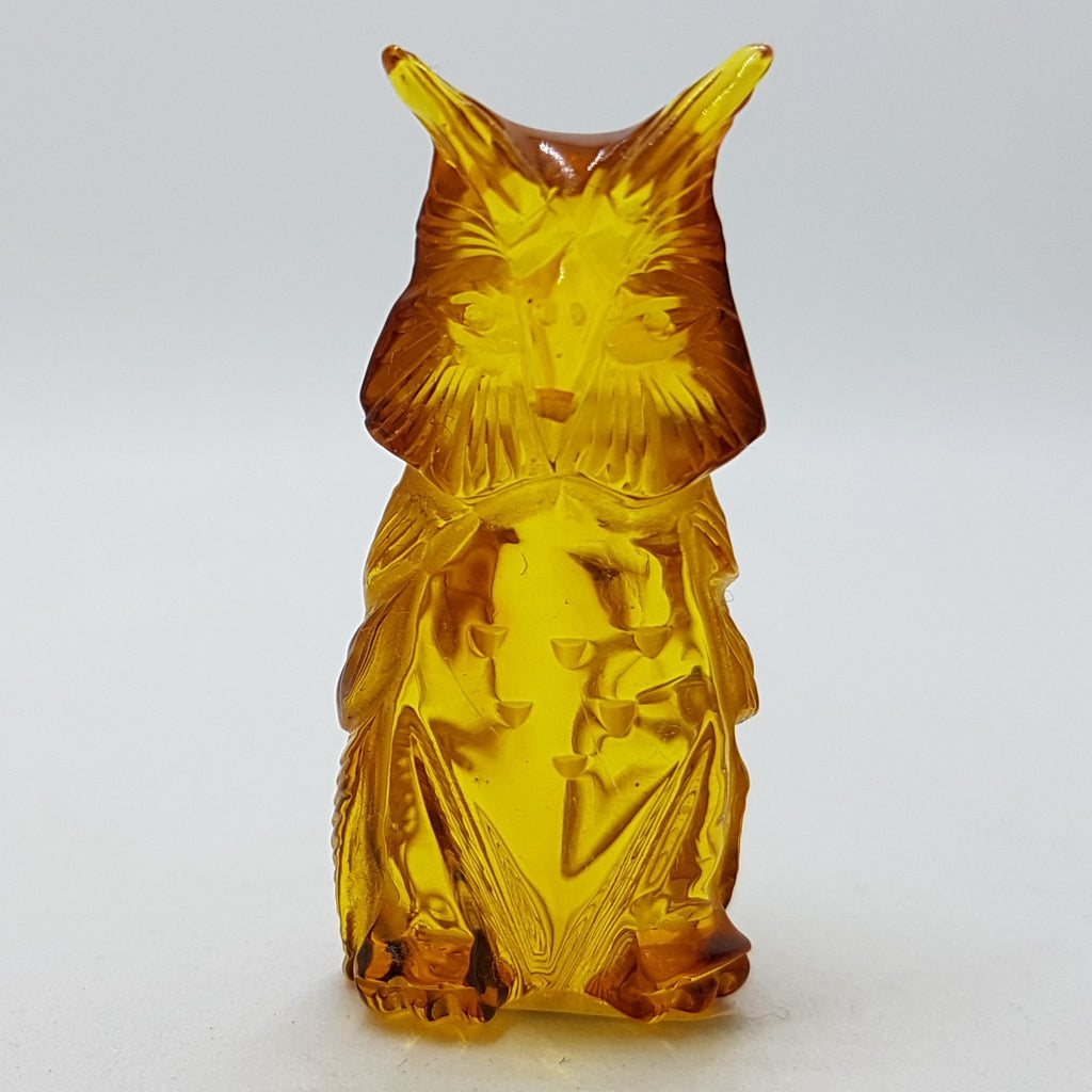 Hand Carved Natural Baltic Amber Small Owl Figurine / Statue
