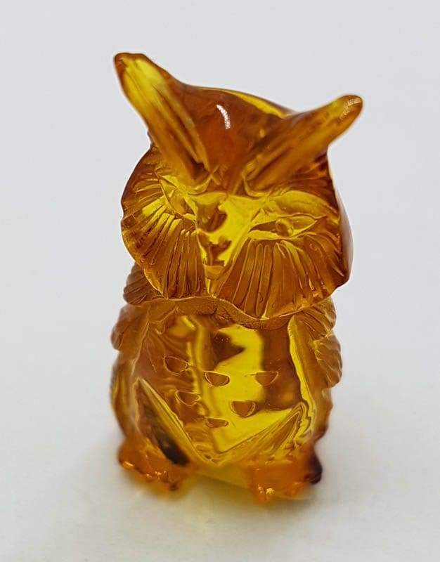 Hand Carved Natural Baltic Amber Small Owl Figurine / Statue