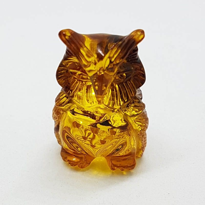 Hand Carved Natural Baltic Amber Small Owl Figurine / Statue