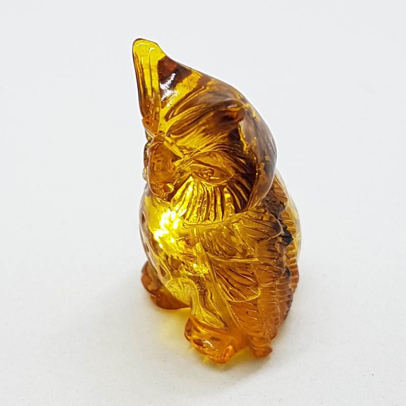 Hand Carved Natural Baltic Amber Small Owl Figurine / Statue