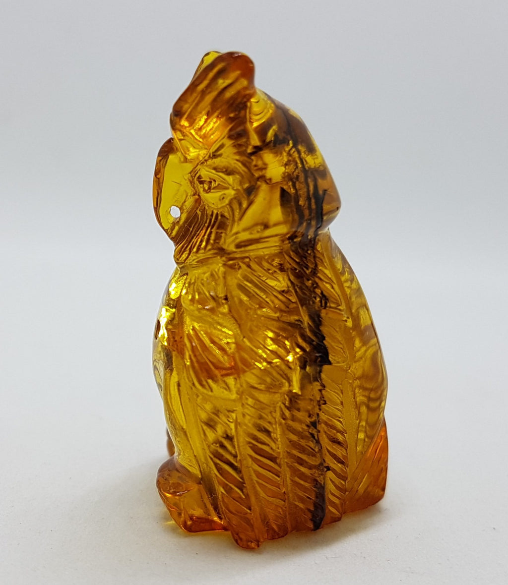 Hand Carved Natural Baltic Amber Small Owl Figurine / Statue