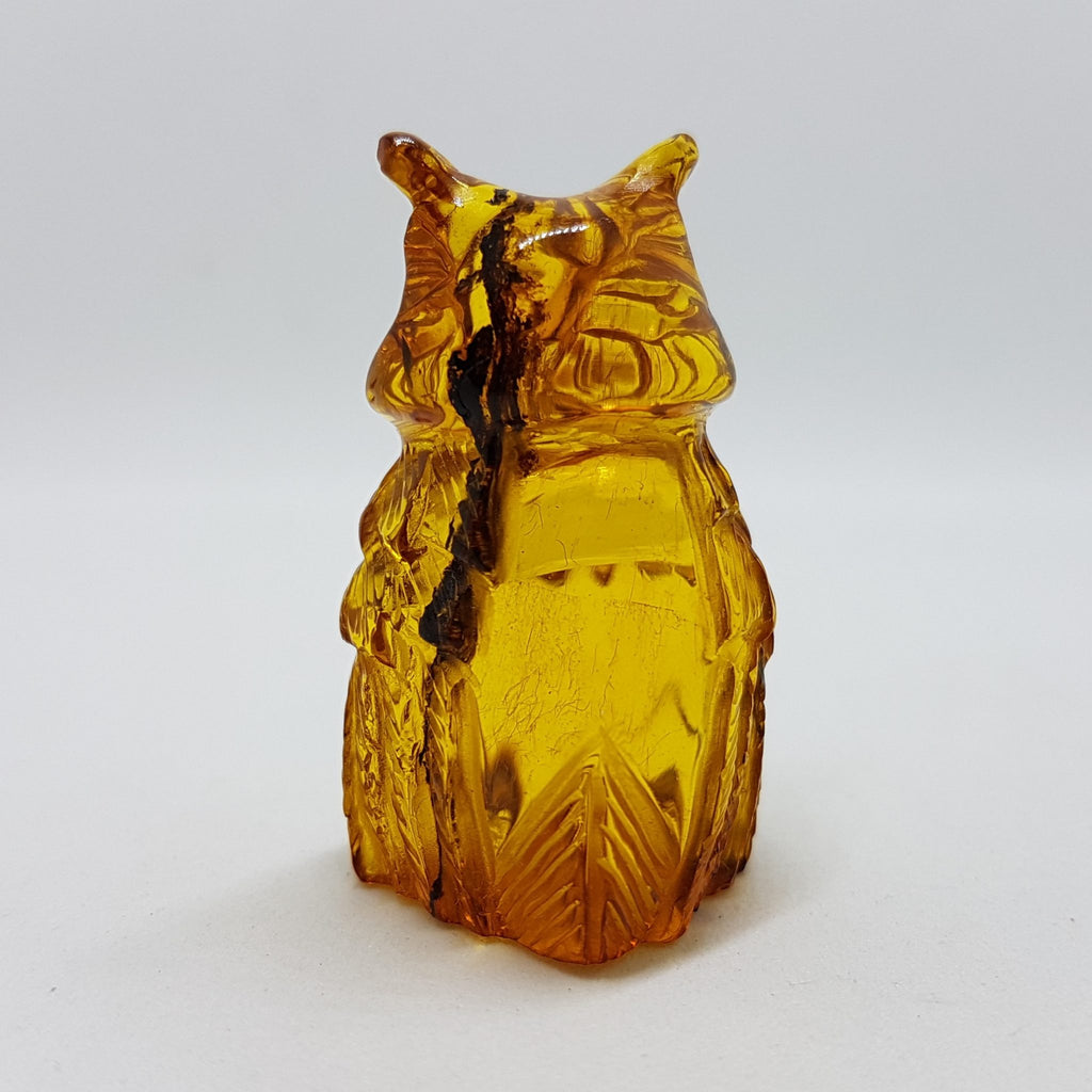 Hand Carved Natural Baltic Amber Small Owl Figurine / Statue