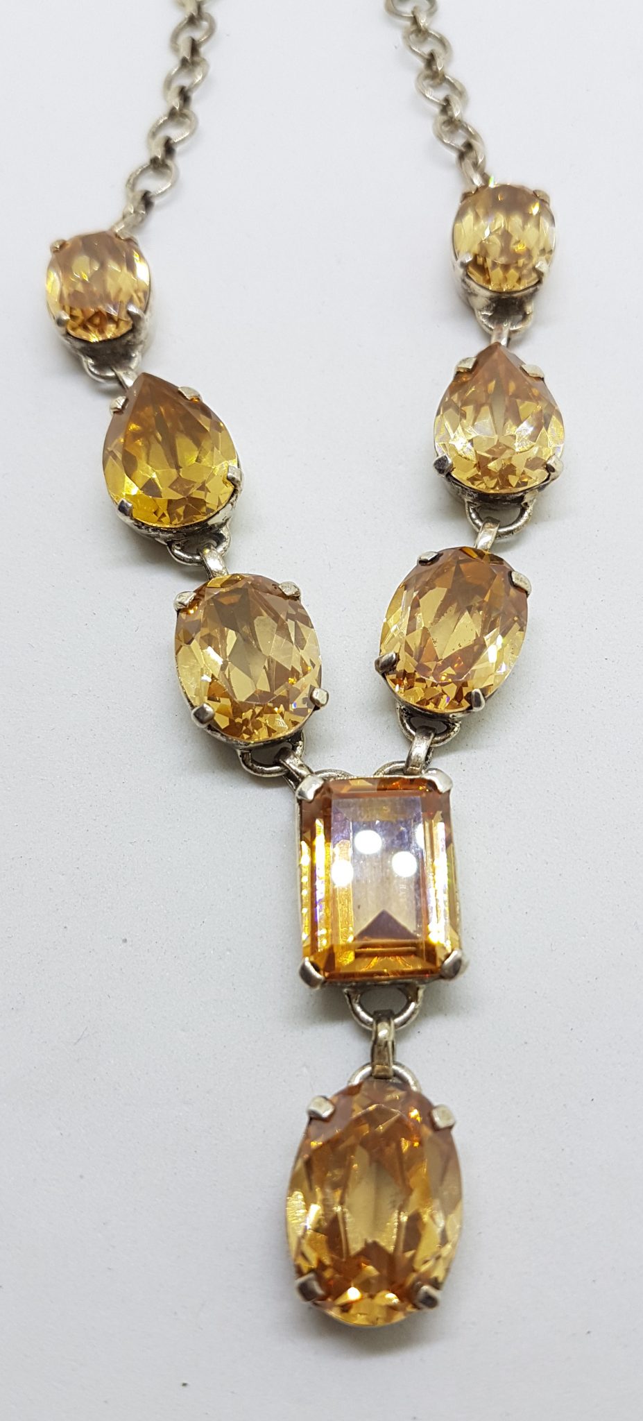 Sterling Silver 9 Stone Large Brandy Topaz Drop Necklace / Chain