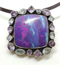 Sterling Silver Large Square Mohave Turquoise surrounded by Amethyst and Topaz on Silver Choker Chain / Necklace
