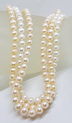 Sterling Silver White and Cream Pearl Short Choker Pearl Three Strand Necklace