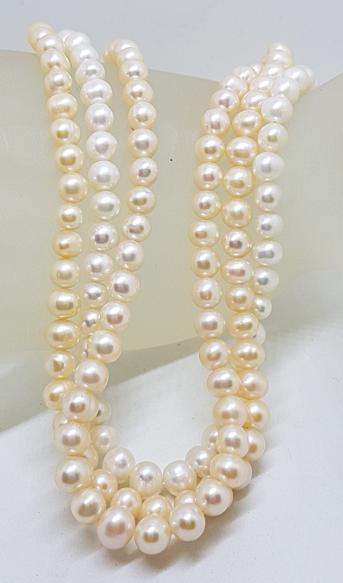 Sterling Silver White and Cream Pearl Short Choker Pearl Three Strand Necklace